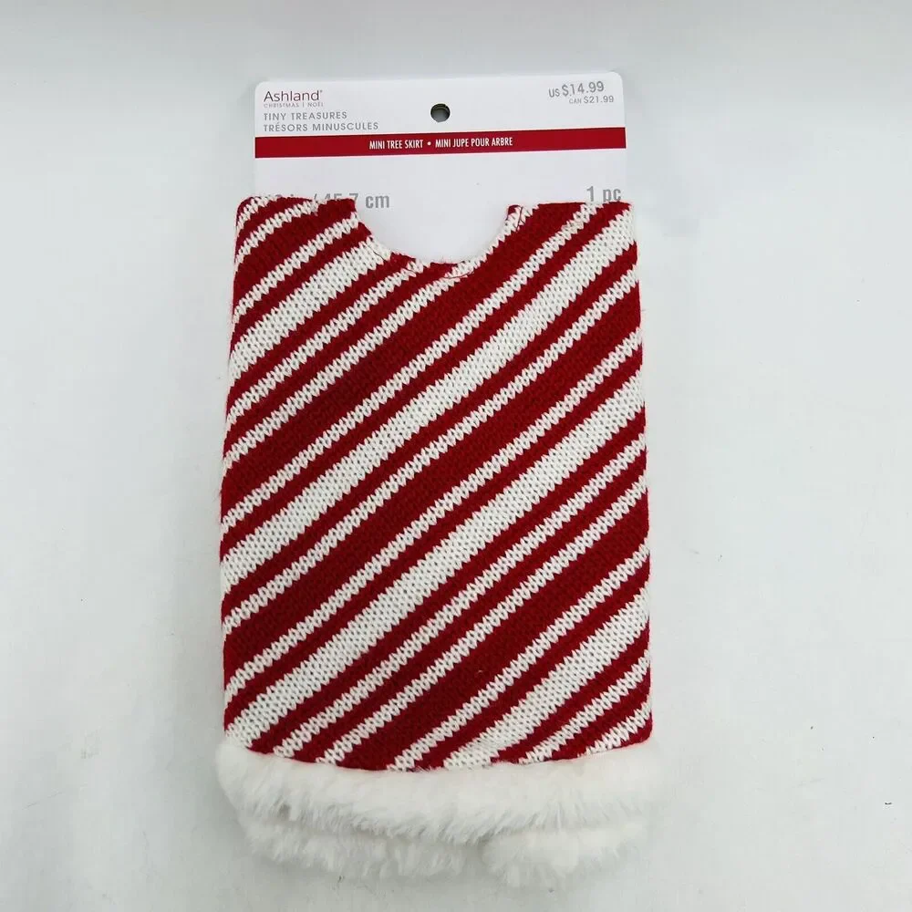 Ashland Mini Tree Skirt Cable Knit Red White Striped Christmas Tiny Treasures